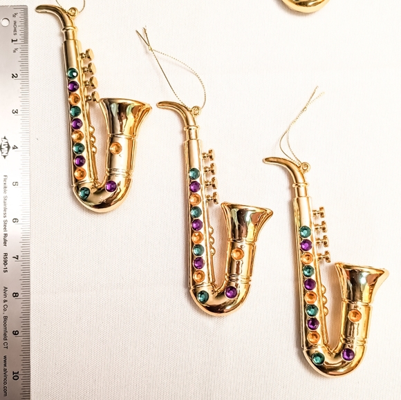 6 Mardi Gras Gold Jazz Saxophone Ornaments | Wedding Gift Baskets Party Favors - Picture 7 of 7